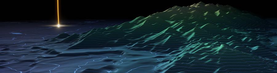 3d rendering of seamount with navigation trackline